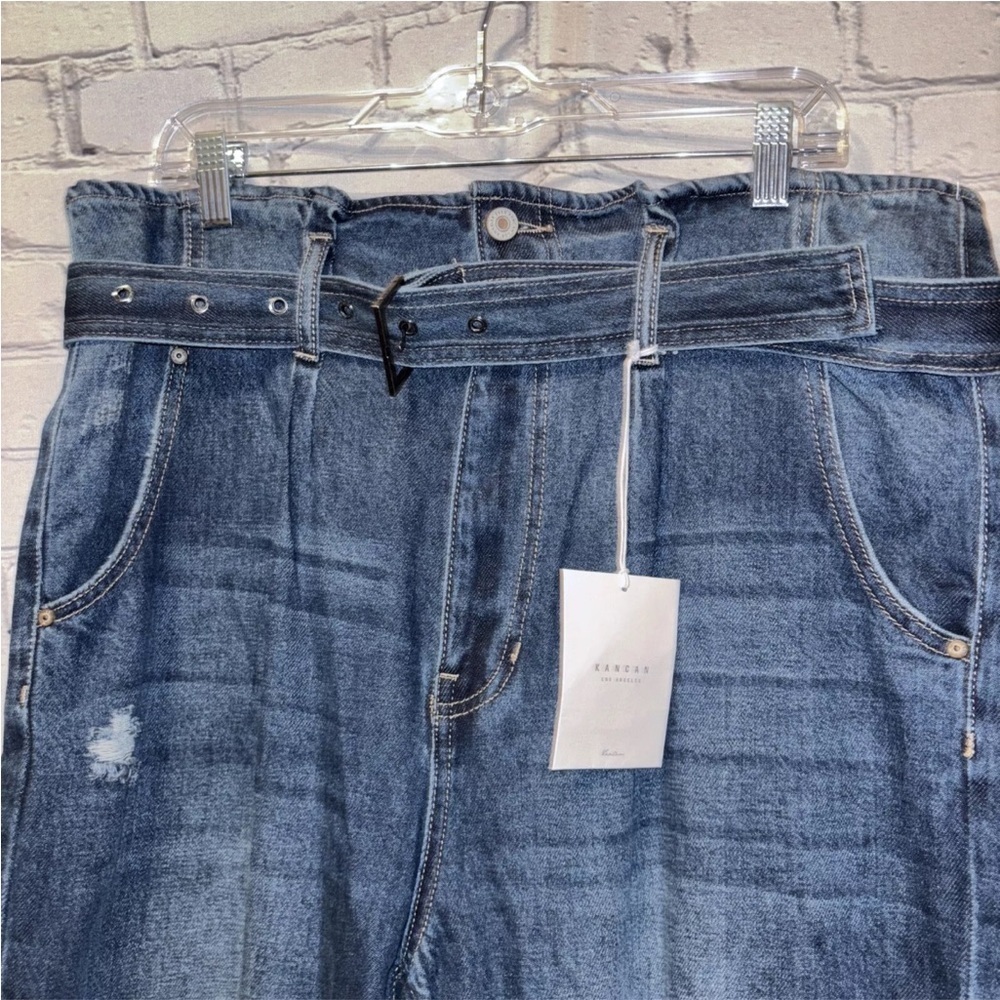 KanCan Ultra High Rise Belted Paperbag Mom Jeans  Denim Dark Wash Size 15/31 - Picture 4 of 9